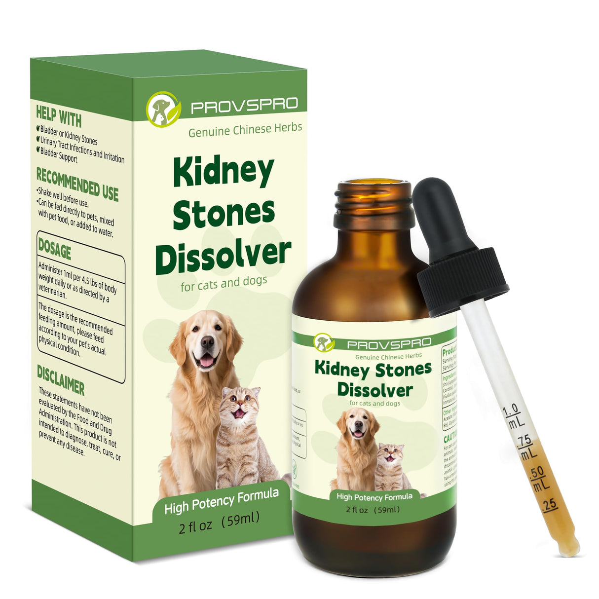 Dog & Cat Bladder Crystals Treatment or Stone, Bladder Kidney Stones Dissolver for Pet, Cat Dog Urinary Tract Supplements for Kidney and Bladder Stones, Urinary Free The Flow, 2 fl oz, 59ml
