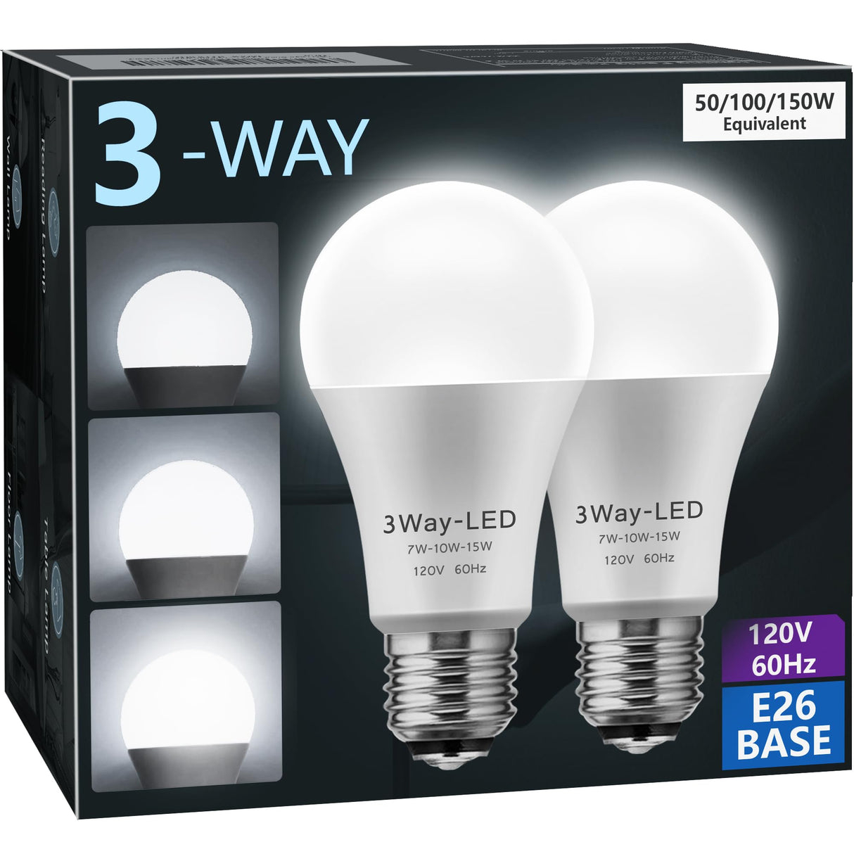 LED Light Bulbs, ๐ ๐๐๐ฒ ๐๐๐ ๐๐ข๐ ๐ก๐ญ ๐๐ฎ๐ฅ๐๐ฌ 50 100 150W Equivalent, Briignite 3 Way Light Bulbs, Three Way A19 Light Bulbs E26 Medium Base, Daylight White 5000K, 600lm-1200lm-1600lm, 2Pack