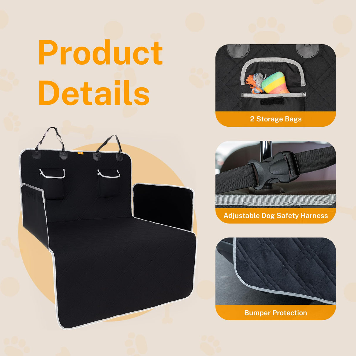 Toozey Dog Car Seat Cover for SUV, Sedan & Van, Waterproof & Tear-Resistant Dog Seat Cover for Backseat with Side Walls, Non-Slip Backing & Bumper Guard, Black Large: 81.9"x54.3"