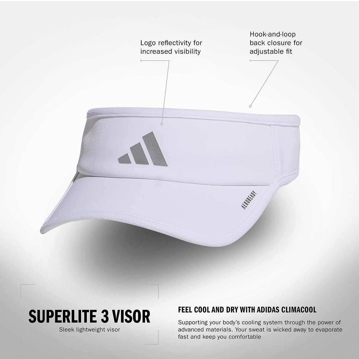 adidas Women's Superlite Visor – Lightweight Moisture-Wicking Running Tennis Hat, White/Silver Metallic/3, OSFA