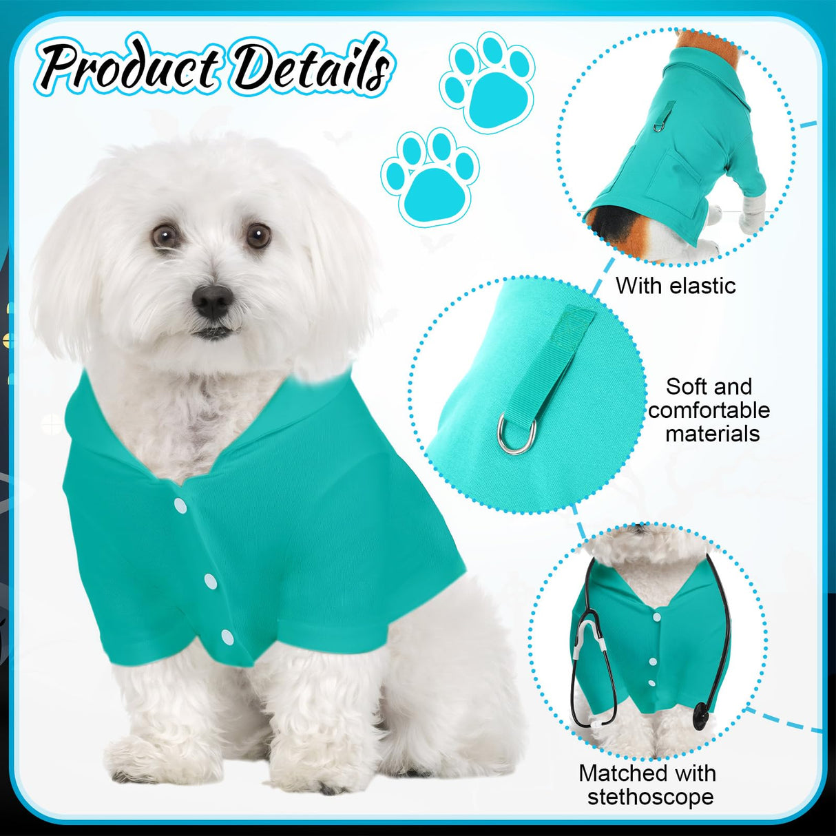 Huhumy Dog Doctor Costume Cat Surgeon Nurse Costumes Pet Doctor Clothes with Stethoscope Puppy Cosplay Party Apparel Outfits for Dogs Cats Dress Up Holiday Uniform Cosplay Halloween(Green,L)