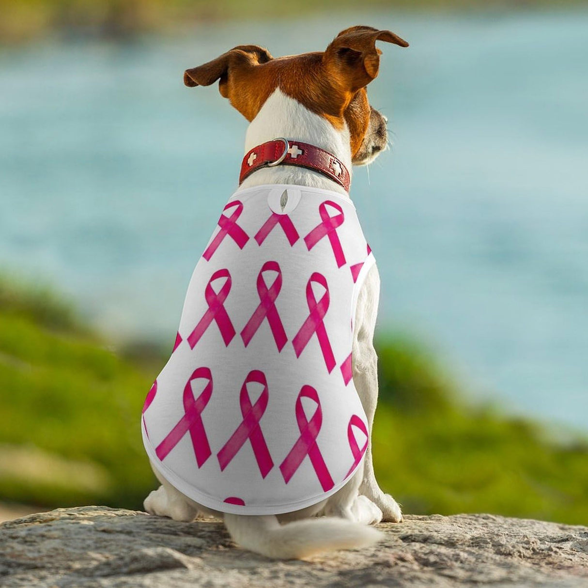 Pet Sleeveless T Shirt Vest, Round Collar Puppy Tank Top Soft Dog Clothes Stretchy Summer Outfit for Small Medium Dogs Cats Compatible with Breast Cancer Awareness Pink Ribbon (S)