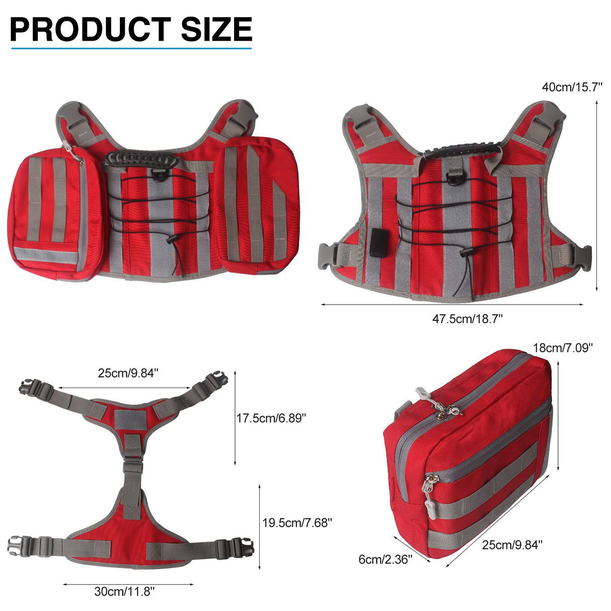 BYGD Dog Backpack for Medium to Large Dogs, Saddle Bag for Dogs to Wear for Hiking, Backpack Harness with Side Pockets for Hiking, Walking, Training, Running (L XL Red).