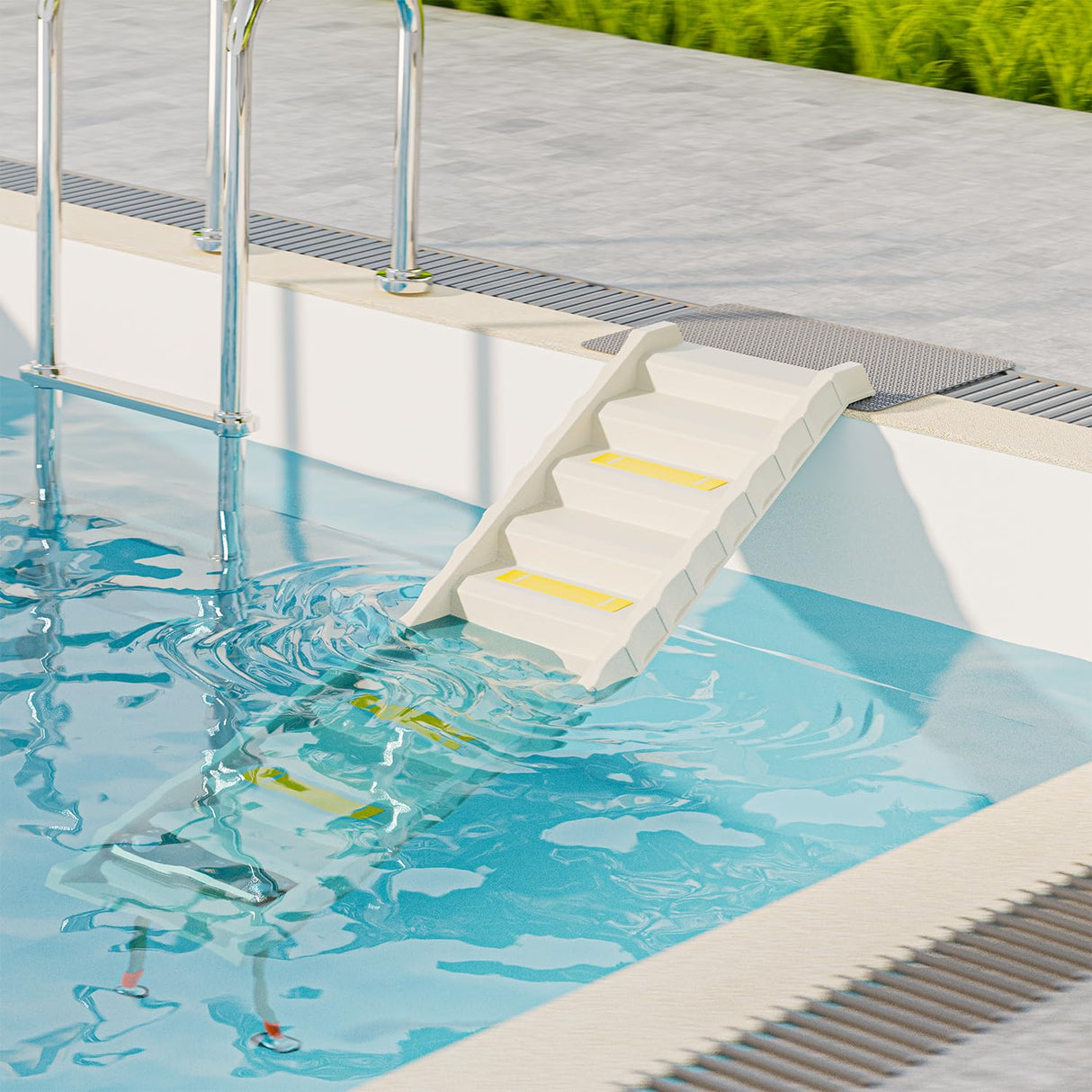 Foldable Dog Pool Ramp with 33" Legs for Free Height Adjustment,Safe & Easy Access Dog Water ramp for Pool, Pool Ramp for Dogs Up to 200lbs (White)