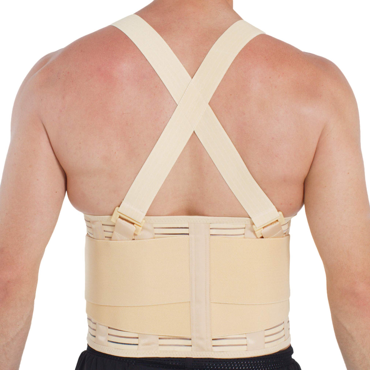 NeoTech Care Adjustable Back Brace Lumbar Support Belt with Suspenders, Black, Size S