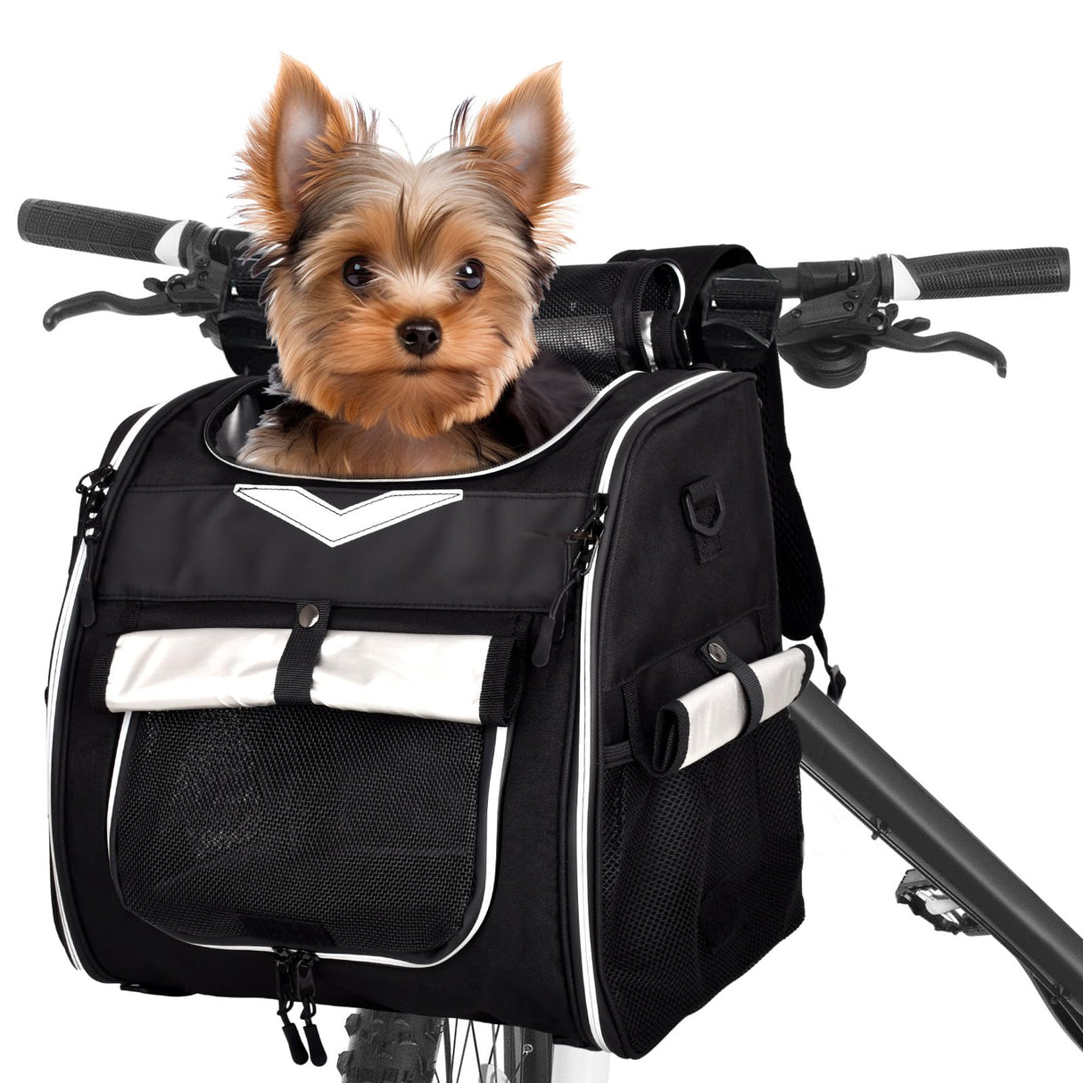 VENFOREST Dog Bike Basket, Foldable Pet Bike Carrier Backpack with Safety Strap, Waterproof Pet Bike Basket Suitable for Small Cats Kitten Puppy Dogs (New Black)