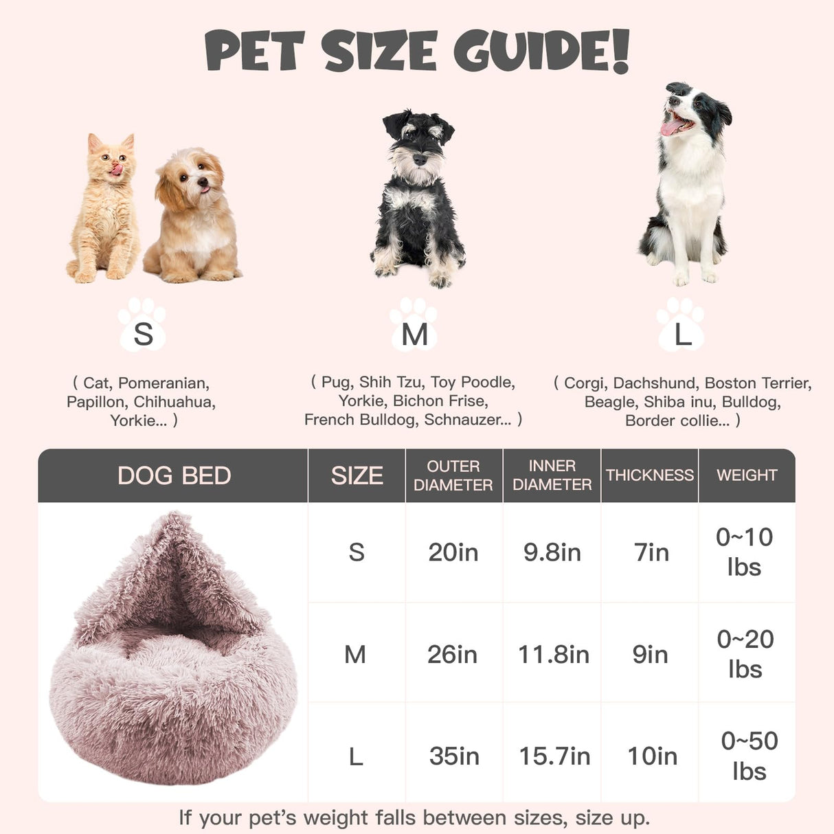 Himax Dog Beds for Medium Dogs, Donut Dogs Beds with Blanket Attached, Calming Dog Bed Washable (20"/26"/35") Beige