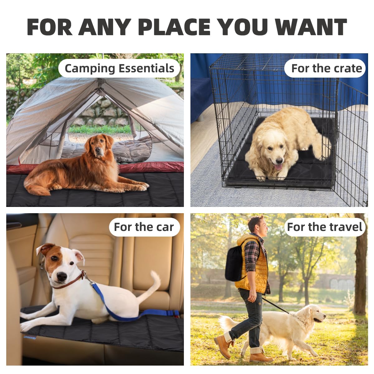 BDEUS 51x35In Extra Large Size Outdoor Dog Bed, Waterproof & Portable Camping Travel Pet Mat, Easy to Clean, Washable Odor Resistant Pet Cooling Pad (Black)