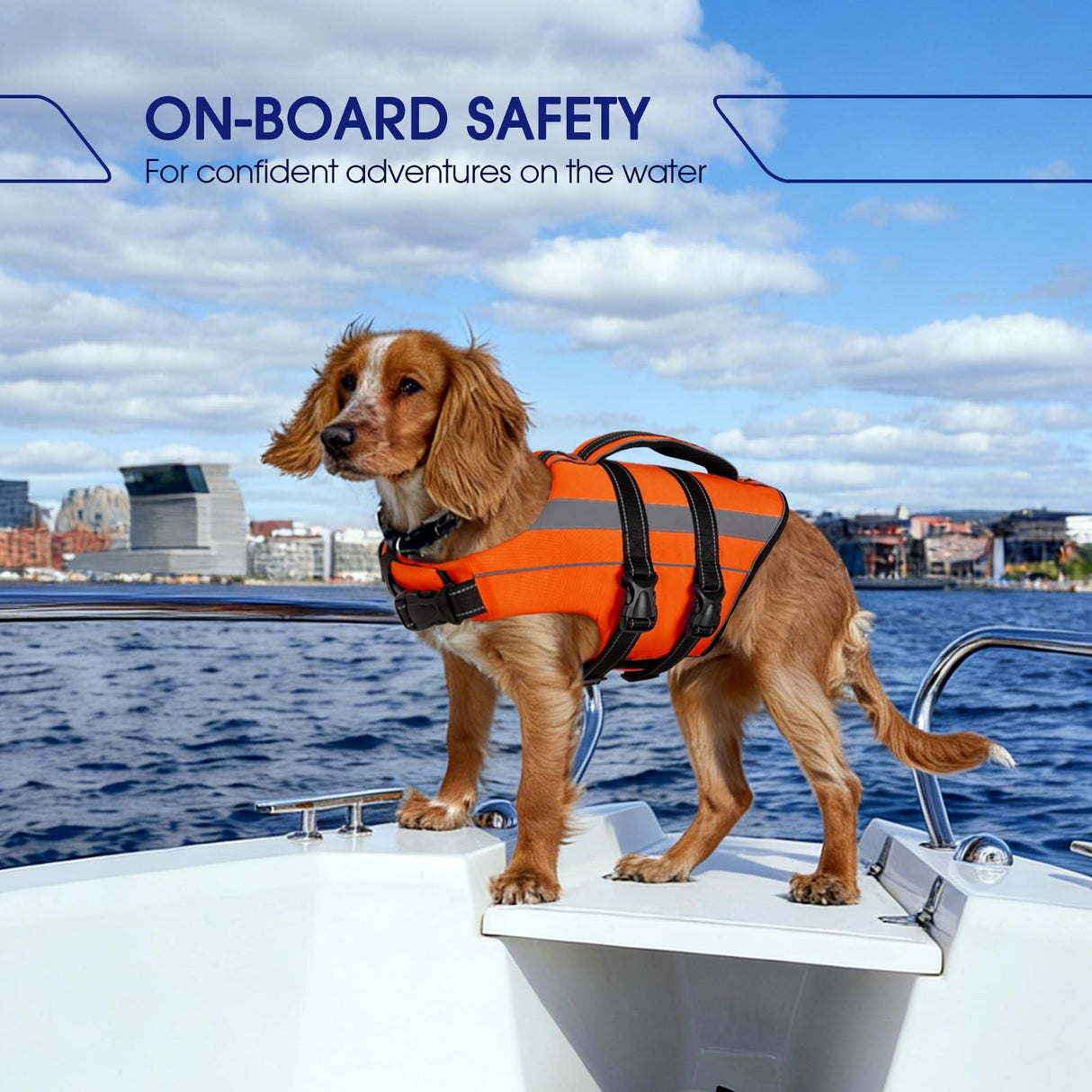 FUAMEY Life Jacket for Large Dogs, Ligjtweight Dog Life Vest for Swimming Pool, Dog Life Preserver with Handle & Reflective Strips, Orange, XXL