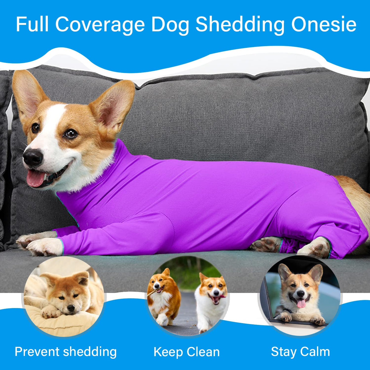 Etdane Recovery Suit for Dogs Surgery Suit Female Spay Dog Surgical Recovery Suit Male Dog Onesie for Surgery Female Anti Licking Wounds Dog Shedding Suit Purple/Large