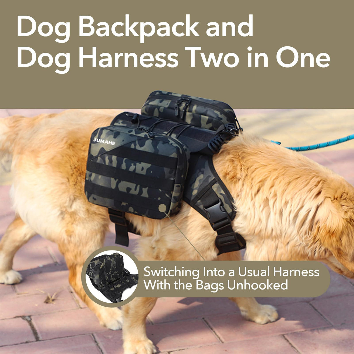 GooCare x Jumahe Dog Hiking Backpack for Large/Giant Dogs – 2 Spacious Side Bags, Breathable Waterproof Fabric, Fits Chest 30"-40" (85-120 lbs), 5 Adjustable Buckles, Outdoor Travel Vest, Black