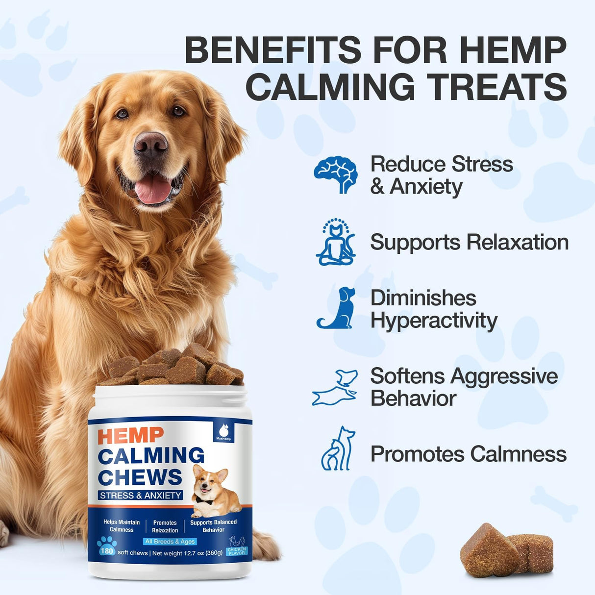 MaxHemp Calming Chews for Dogs - Advanced Hemp Dog Calming Chews- Anxiety Relief Treats for Composure, Separation, Barking, Thunderstorms, Stress Relief - Hiр and Jоint Supplement -180 Soft Treats
