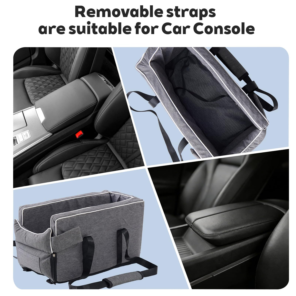 Dog Car Seat for Small Dogs - Portable Center Console Booster Seat with Anti-Collapse Design & Safety Tethers, Pet Travel Carseat Up to 15 lbs- Black