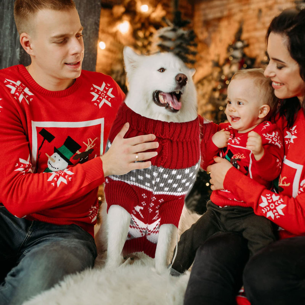 Frienda 4 Pieces Christmas Dog Sweaters Halloween Puppy Holiday Sweaters Santa Reindeer Snowman Snowflake Pumpkin Pet Clothes for Xmas Dog Cat Costume(Cute Pattern,Large)