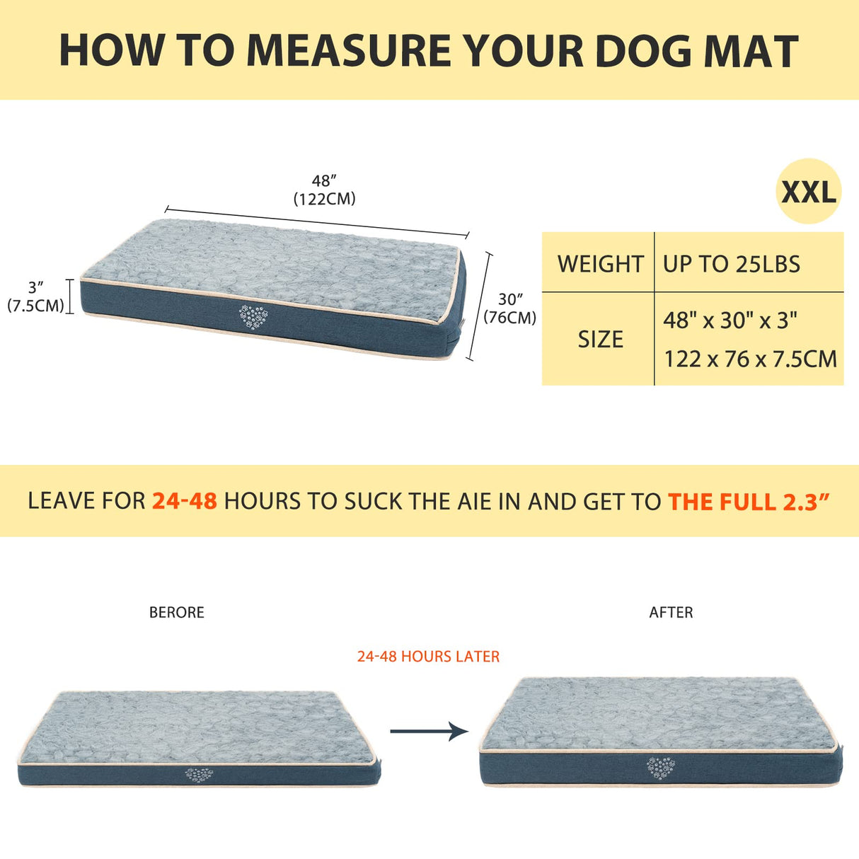 VANKEAN Waterproof Dog Crate Pad Bed Mat Reversible (Warm&Cool), Removable Washable Cover & Waterproof Inner Lining, Pet Crate Mattress for Cats and Dogs, Joint Relief Dog Bed for Crate, Navy