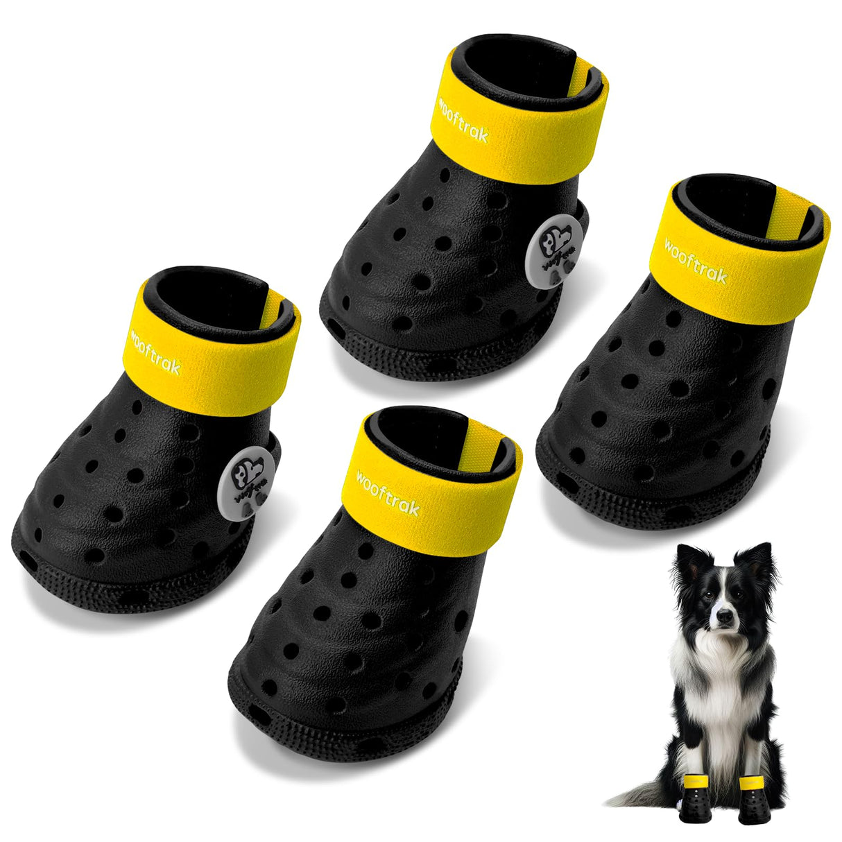 Dog Shoes Breathable Dog Shoe for Hot Pavement, Dog Booties and Paw Protectors, Non-Slip Waterproof Dog Sandals Boots (Black+Yellow, L: (3.1’’x2.5'')(L*W))