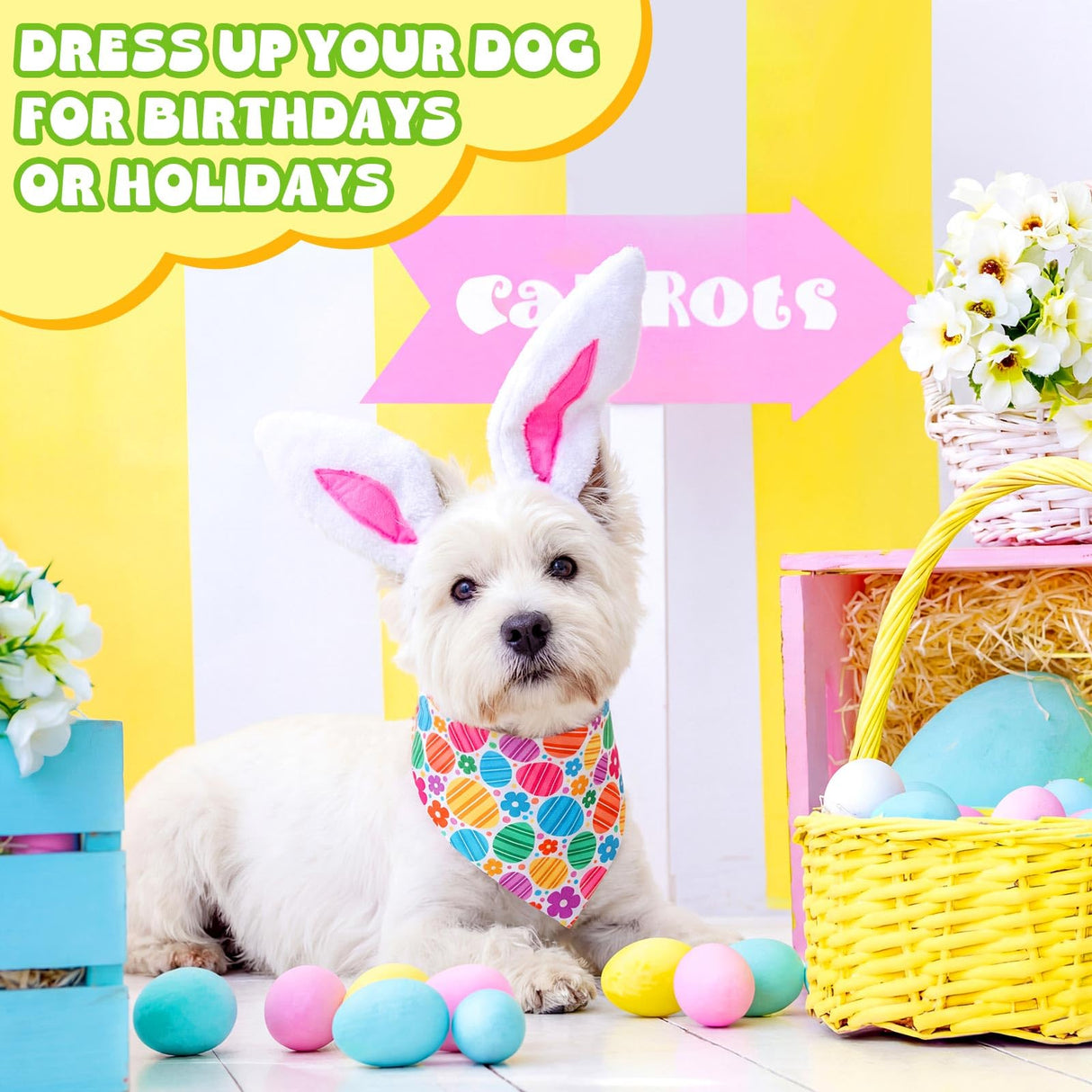 Hillban 72 Pcs Easter Day Dog Bandanas Bulk Dogs Bandanas Easter Day Pet Scarf Soft Bunny Egg Pattern Dogs Triangle Scarfs Colorful Chicks Bandana Spring Dog Scarf, Small and Medium Pet