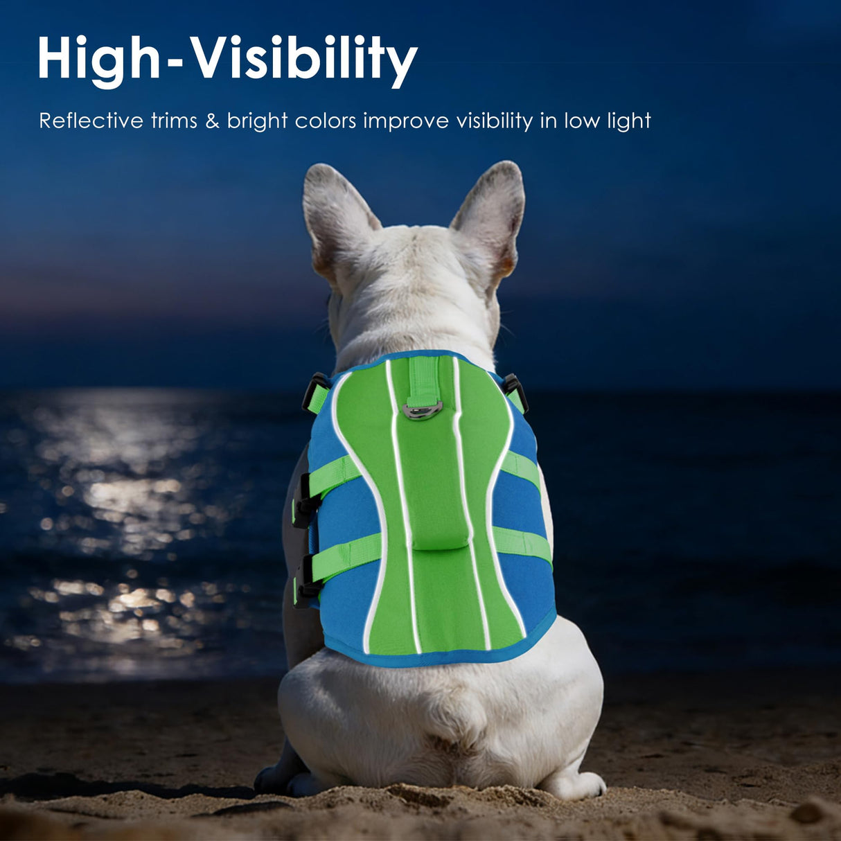 Dog Life Jacket, High Buoyancy Dog Life Vest with Handle for Swimming Boating, Adjustable Swimming Vest with Reflective Trim for Small Medium Large Dogs - Blue & Green, M