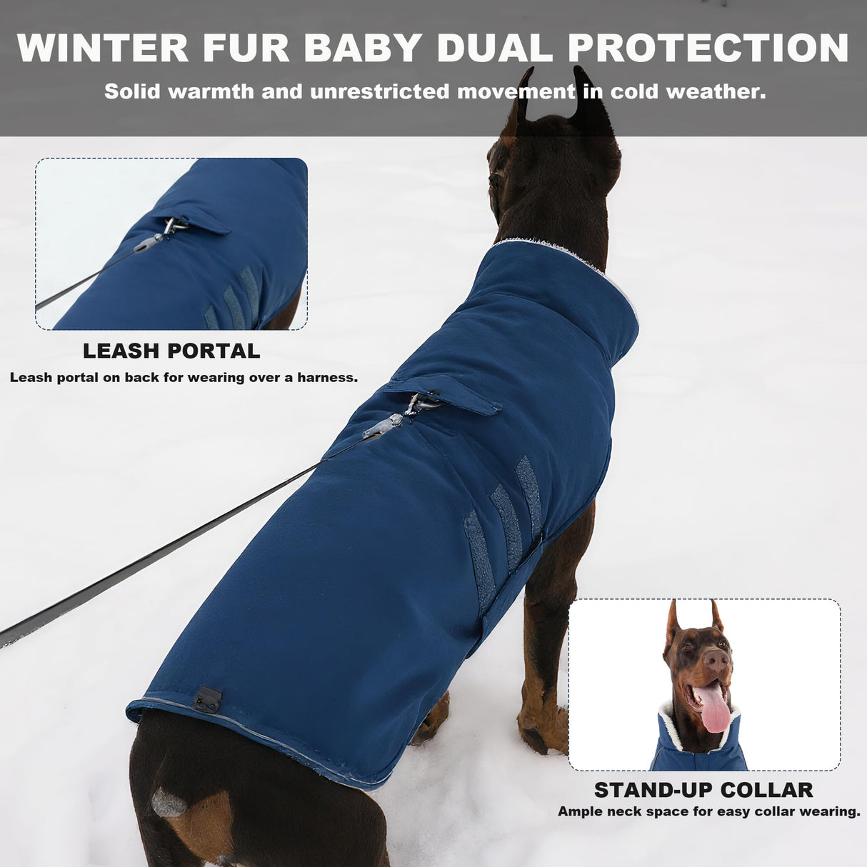 Mklhgty Extra Warm Dog Coat, Waterproof Dog Winter Jacket with Leash Portal, Fleece Reflective Pet Snow Vest for Small Medium Large Dogs - Blue - XL