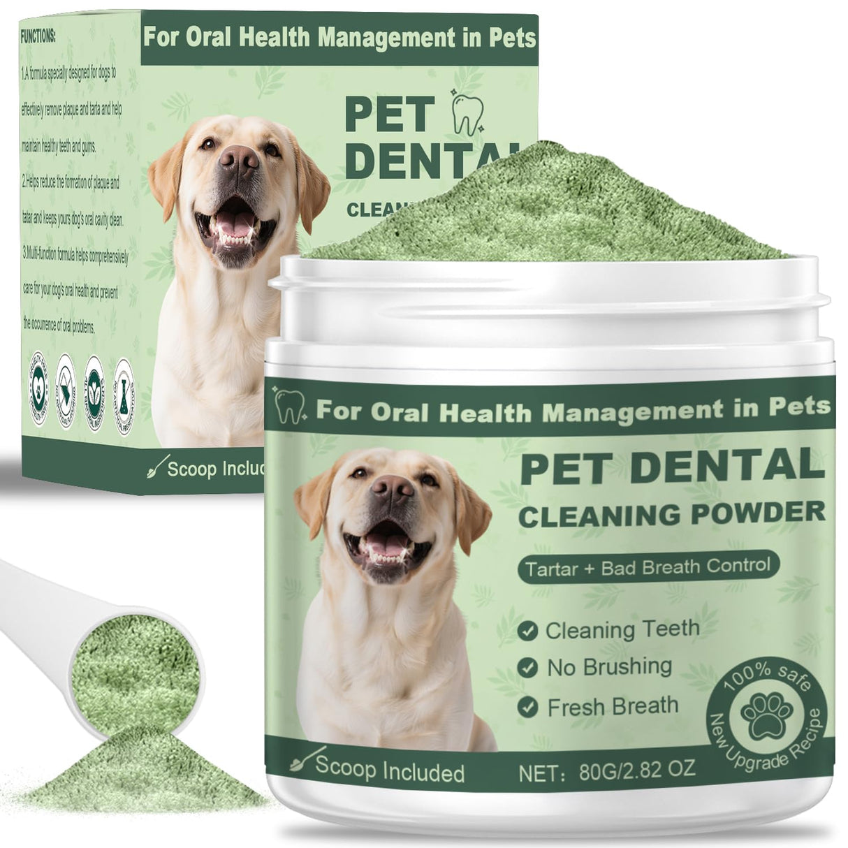 Dog Dental Powder, Dog Teeth Cleaning Powder, Dog Dental Care, Targets Tartar & Bad Breath Dog Teeth Cleaning, Green