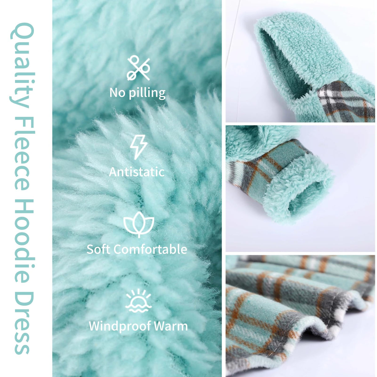 Dog Hoodie Dress Winter Pet Sweaters for Small Dogs Girl Cold Weather Warm Puppy Dresses Plaid Pet Clothes Outfits for Chihuahua Yorkie Teacup Cat Skirt Coat Apparel Clothing (X-Small, Blue)