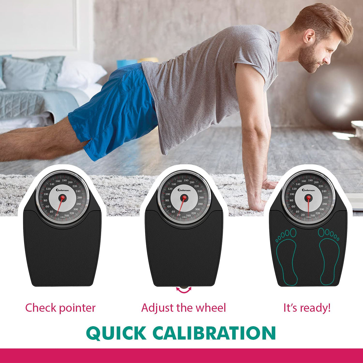 Adamson A24 Scales for Body Weight - Up to 350 LB - NEW 2024 - Anti-Skid Rubber Surface Extra Large Numbers - High Precision Bathroom Scale Analog - Durable with 20-Year Warranty