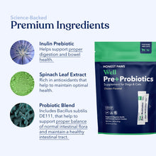 Load image into Gallery viewer, Honest Paws Probiotics for Dogs - Digestive & Immune Support Powder with Prebiotic Made in The USA, Chicken Flavor (30 Sticks)