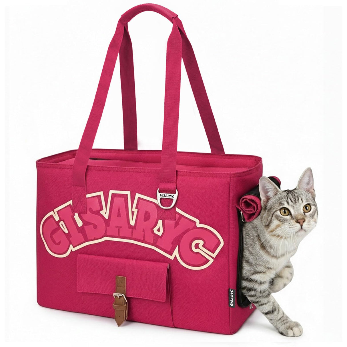 Dog Purse Carrier for Small Dogs, Cats and Puppies – Soft-Sided Foldable Pet Travel Bag with Multi Pockets, 3-Sided Mesh & Rollable Cover for Nervous Cats, Fits Pets up to 15 lbs (Berry Red)