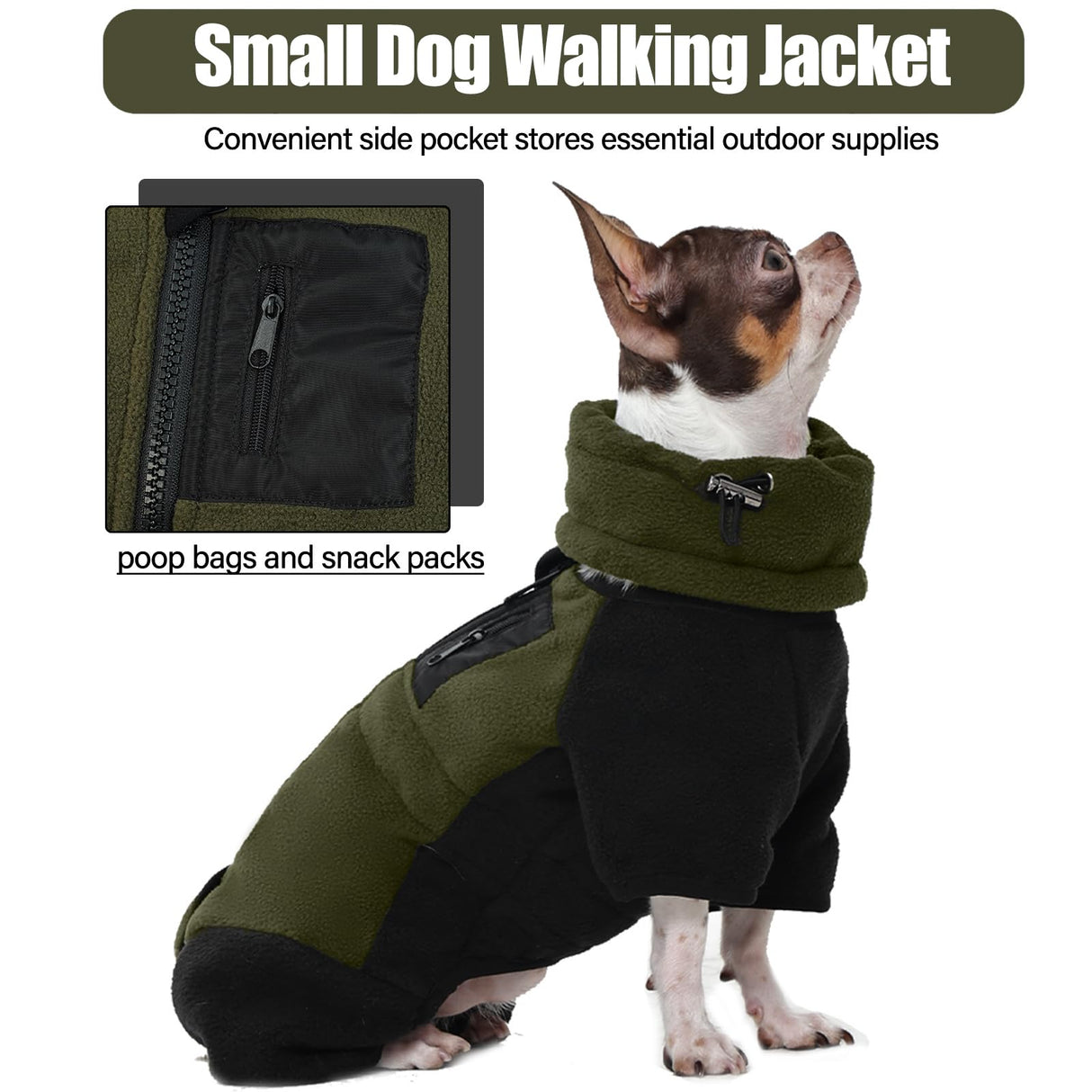 DENTRUN Dog Winter Coat, Warm Fleece Jacket, Turtleneck Dog Sweater, Cold Weather Outfit, Thermal Bodysuit, Soft Jumpsuit