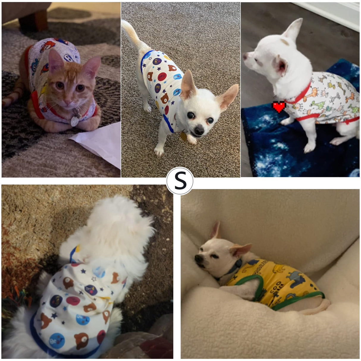 Geyoga 6 Pieces Cute Printed Pet Shirts - Cotton Breathable Puppy Sweatshirt Apparel Outfit for Dogs (S)