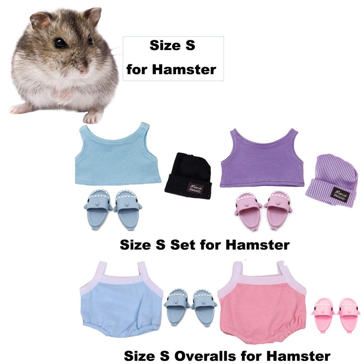 KnocKconK Hamster Costume Set with Shirt, Hat, Shoes, Small Animal Cute Shark Slipper for Real Pets, Cute Mini Rat Holiday Party Clothes, for Fun, Photos. (Purple)