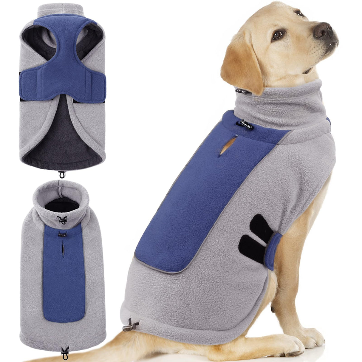 Queenmore Dog Sweater Male Female Dog Christmas Sweater Winter Jacket Coats with Leash Hole for XL Dogs Fleece Dogs Sweaters for Large Pets Collie Pitbull, Blue XL