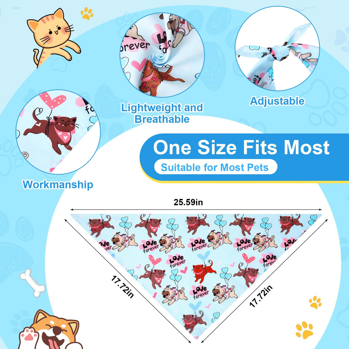72 Pcs Dog Bandanas Bulk Summer Adjustable Washable Pet Triangle Scarf Soft Cute Cartoon Pattern Kerchief Bib for Summer Holiday Small Medium Large Pet Costume Accessories
