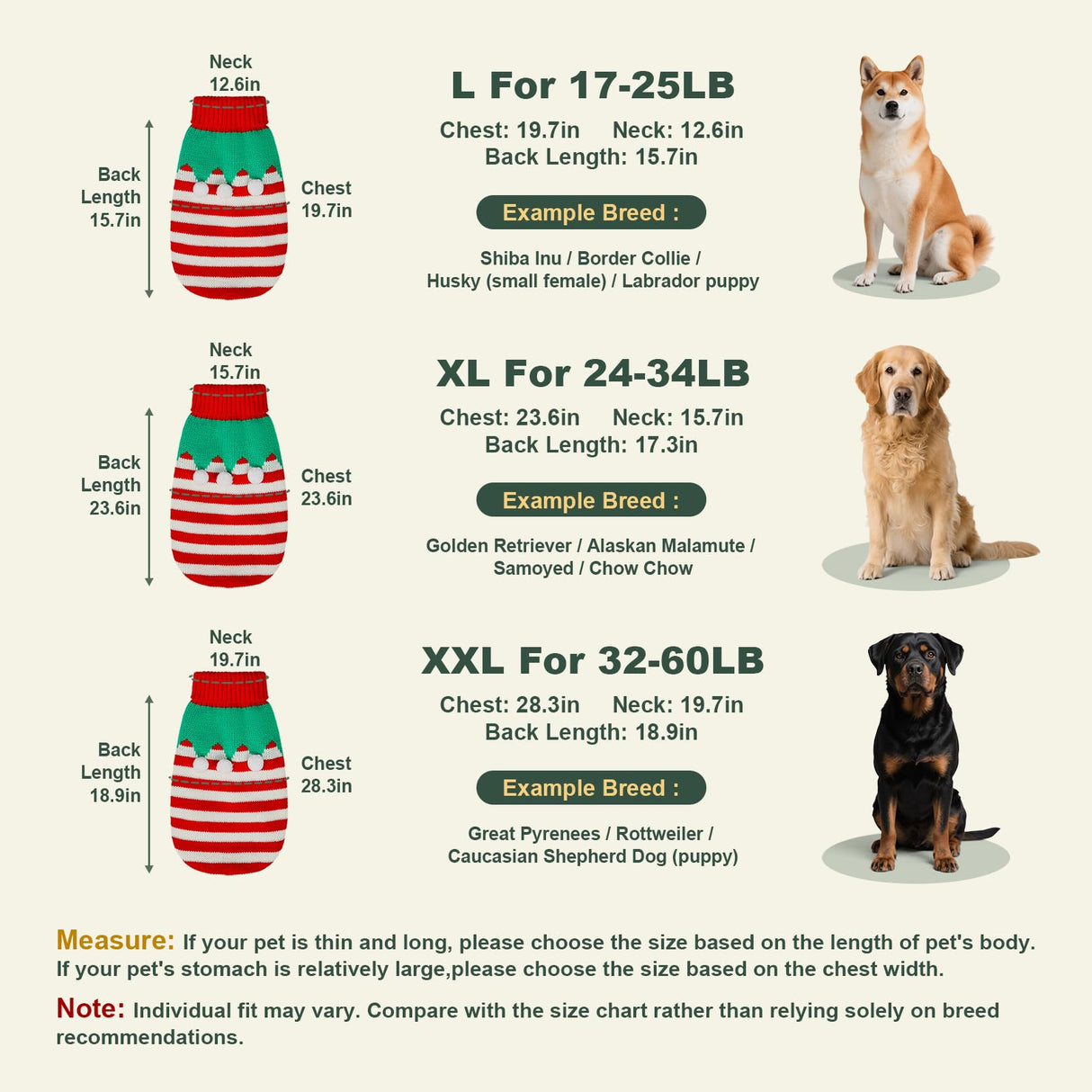 Dog Sweater Knitted for Small to Large Dogs Boy Girl, Classic Turtleneck Dog Christmas Sweaters, Warm & Soft Pet Clothes for Winter (Santa Stripe, 2XL)