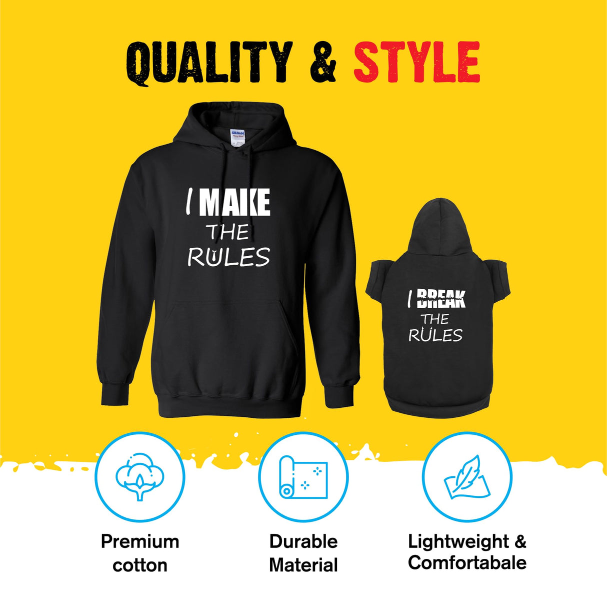 APPARELYN Matching Hoodies for Dogs & Humans - I Make The Rules I Break The Rules Pet & Owner - Soft Dog Sweatshirt Set Light Pink