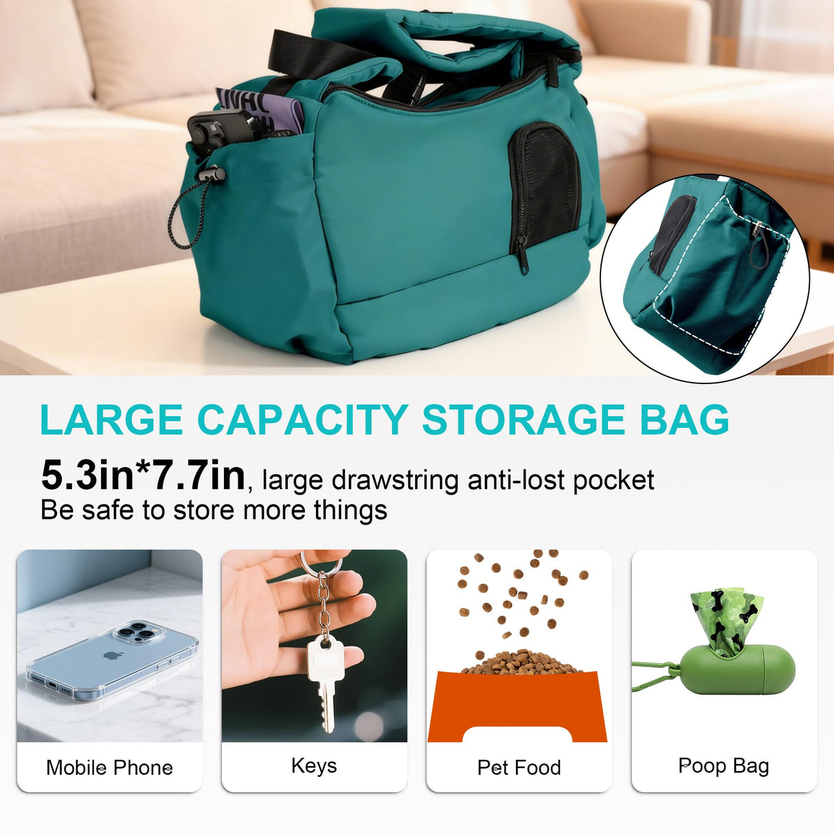 Dog Carrier Sling for Small Dogs & Cats Hand-Free Puppy Sling Purses with Storage Bag and Adjustable Shoulder Strap, Pet Sling Carrier Up to 8.8 Lbs (Blue)