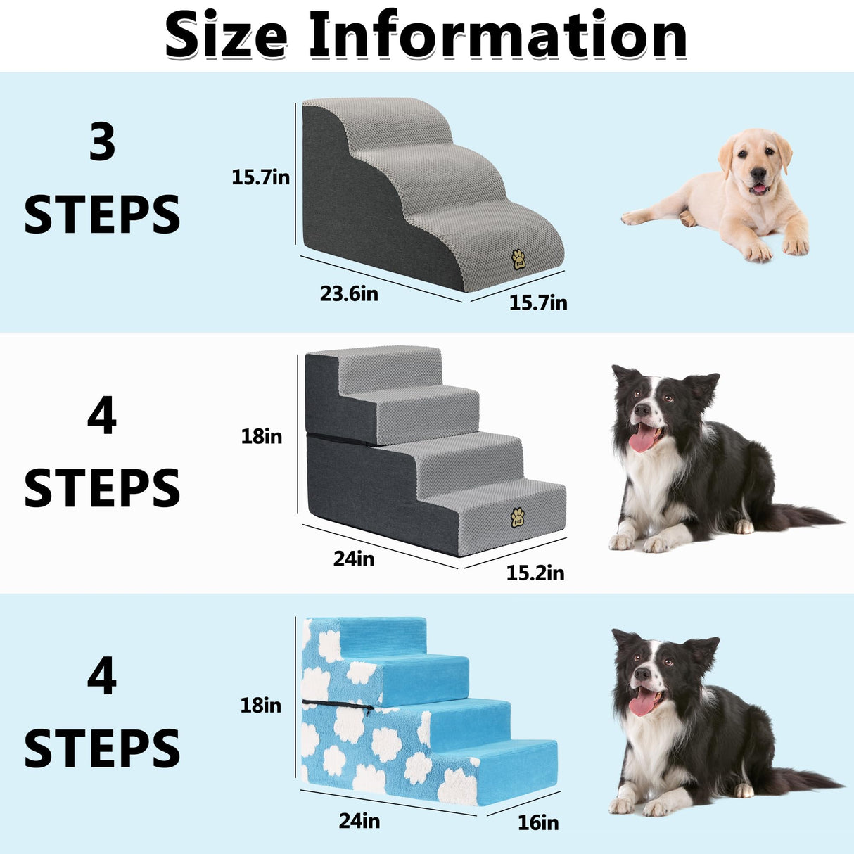 Pet Stairs for Small Dog Stairs for Sofa and Bed High Density Foam Stairs Pet Ladder with Removable Washable Cover Non-Slip Base(4 Steps Blue)