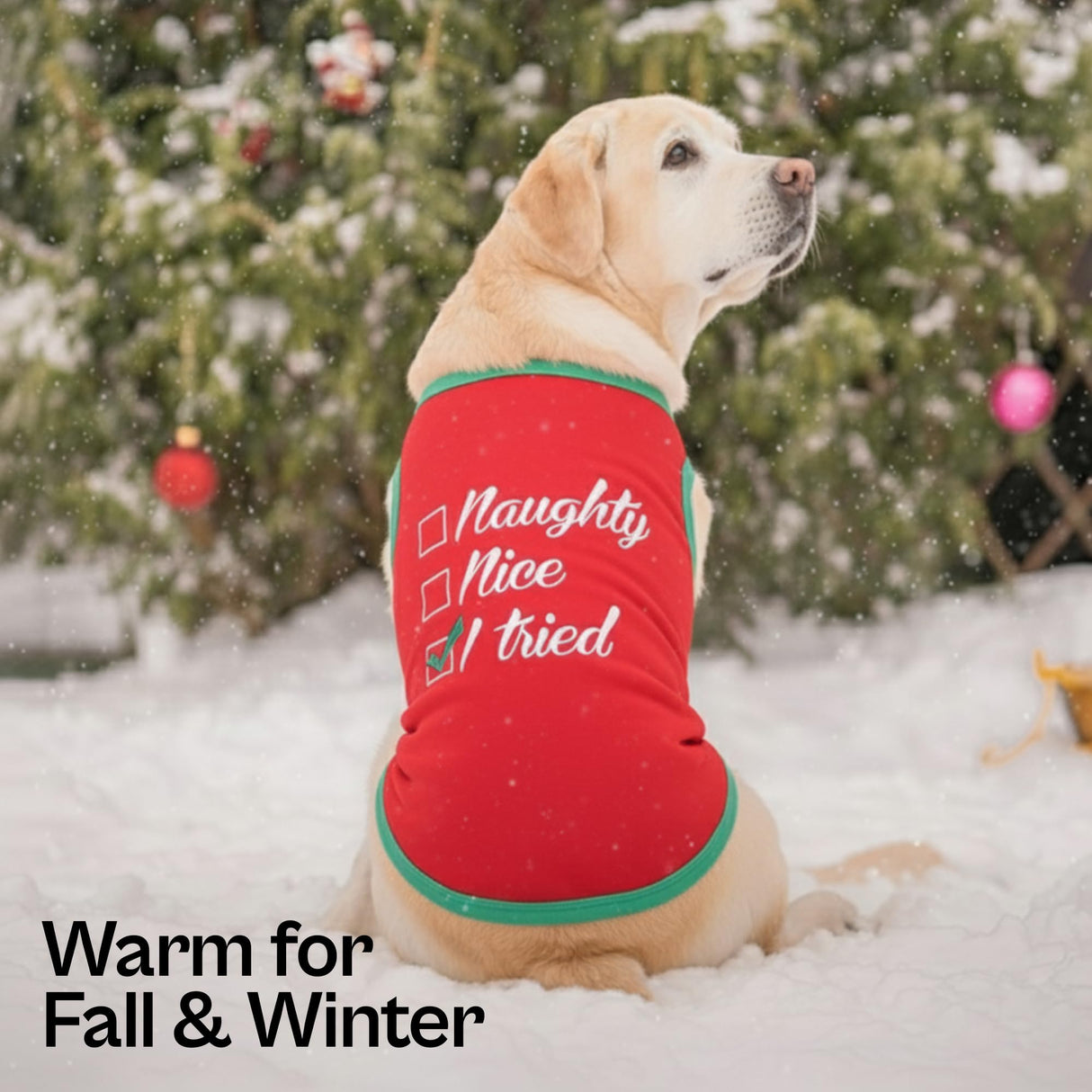 Parisian Pet Dog Christmas Tshirt - Embroidered “ Naughty Or Nice “ Dog Shirt - Lightweight Cotton Puppy Christmas Outfit - Sleeveless Funny Pet Clothes - Shirts for Small Dogs - XXS