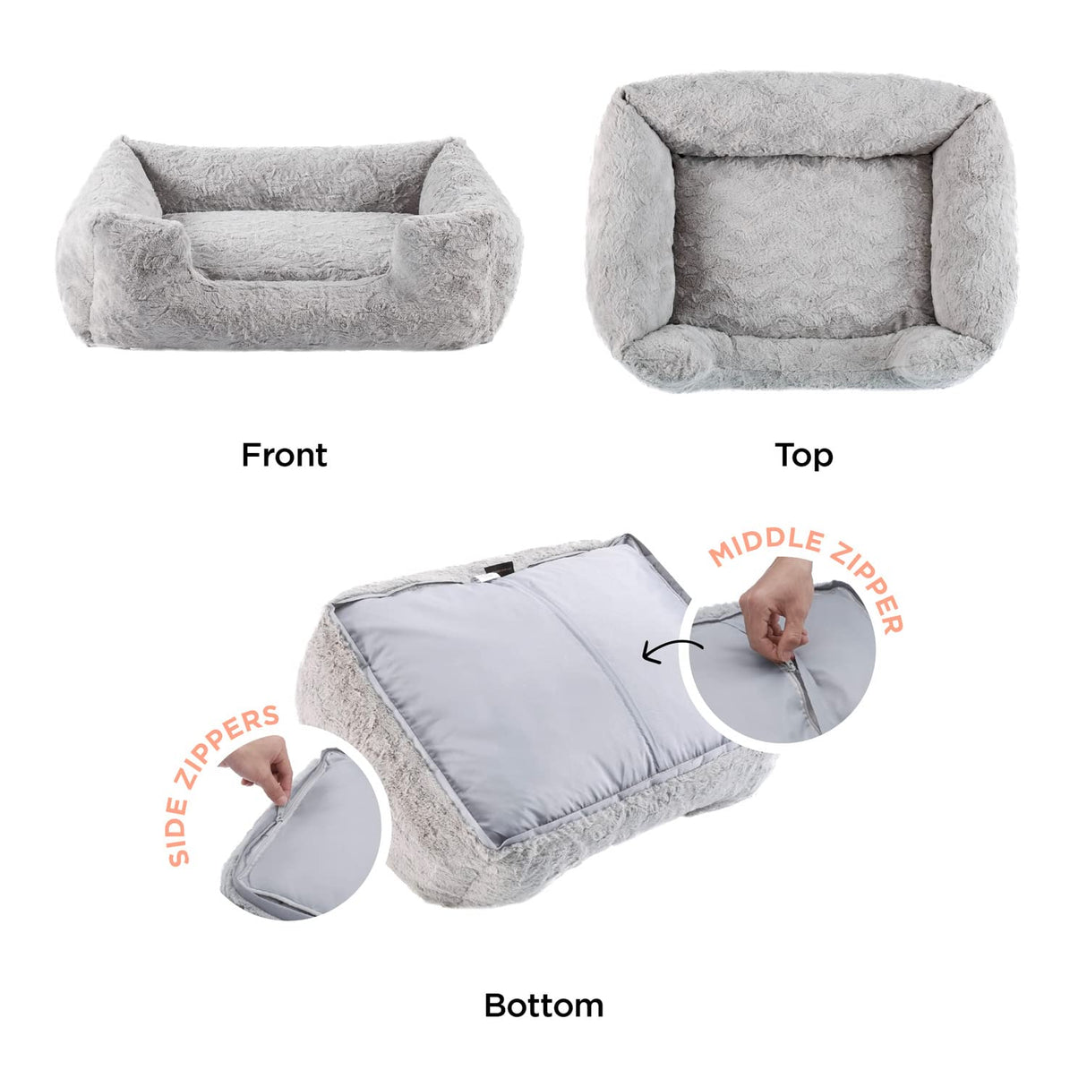 Best Friends by Sheri Lux Lounge Bed Calming Faux Fur Dog Bed, Gray, Large, 36" x 27"