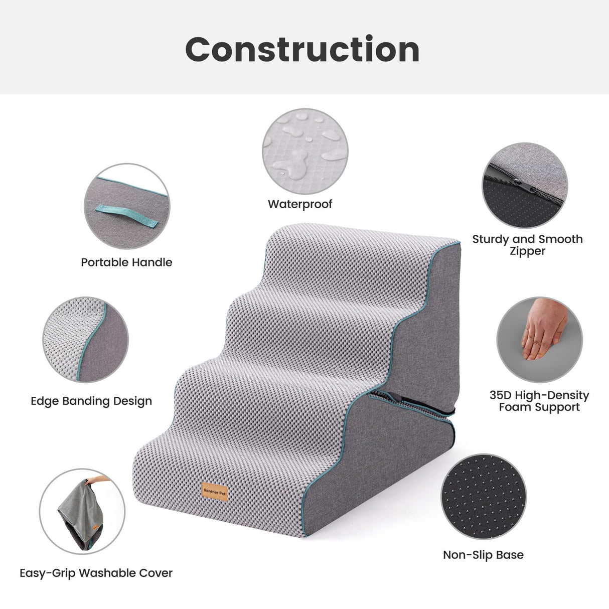 Gardner Pet Dog Stairs for Small Dogs 17.5" H, 2 in 1 Transformable 4-Step Pet Stairs and ramp, Dog Steps for Couch bed (19~22 in) with Durable Non-Slip Waterproof Cover and CertiPUR-US Certified Foam