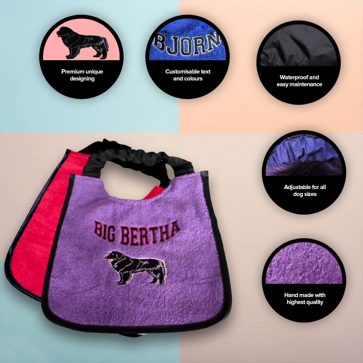 Doggies World Personalized Newfoundland Drooling Bib – Waterproof Slobber Protection for Large & Heavy-Drooling Dogs, Customizable Design, Washable, Adjustable & Durable