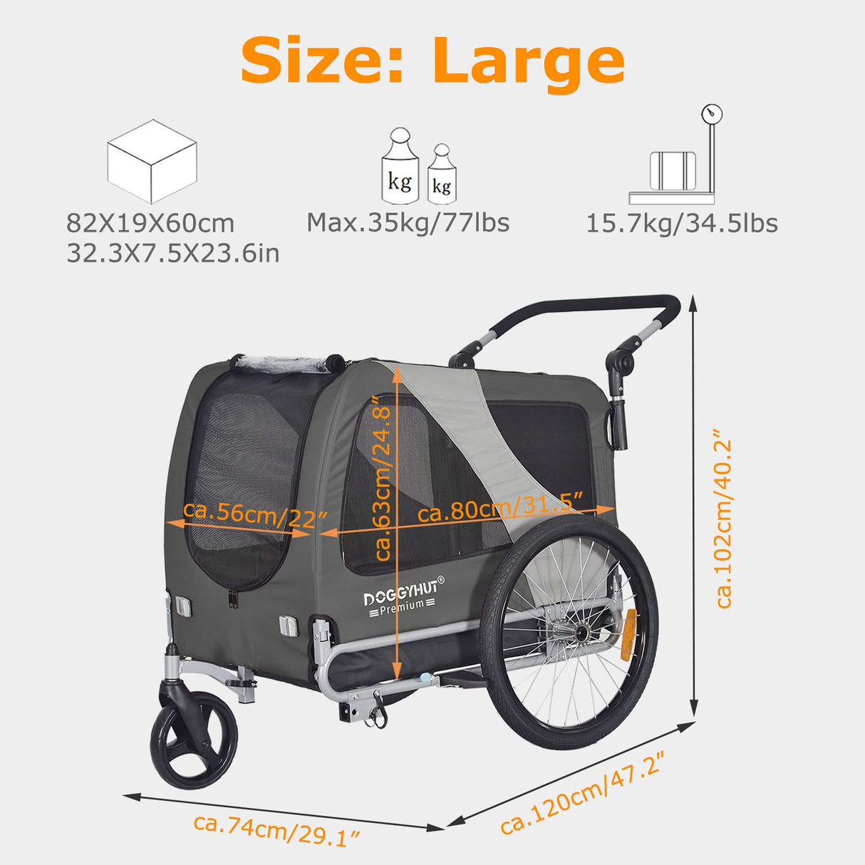 Doggyhut Premium Large Pet Bike Trailer & Stroller for Medium or Large Dogs,Bicycle Trailer for Dogs Up to 78 Lbs