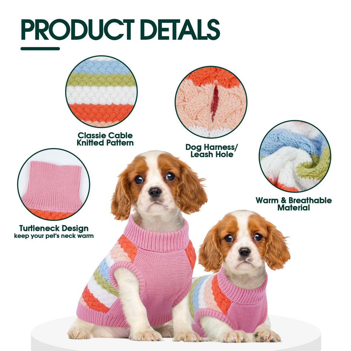 Kuoser Dog Sweater, Warm Dog Sweaters for Extra Large Dogs Girl Boy, Pet Turtleneck Knitted Pullover Jumper for Xmas Thanksgiving, Puppy Winter Vest Thermal Doggy Sweatshirt for Fall Winter, Pink 3XL