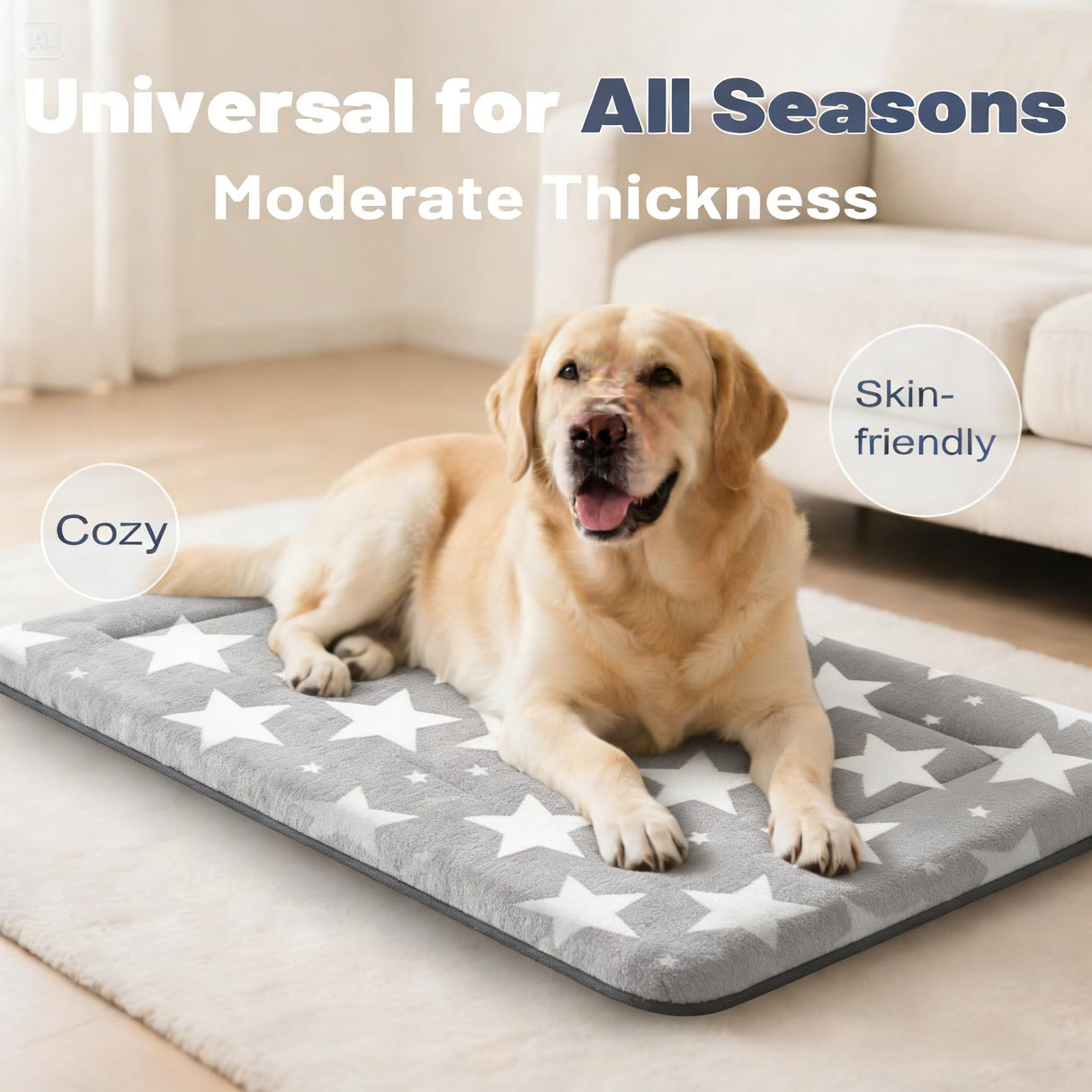 Fogkiss Dog Bed Mat, Reversible Dog Crate Pad with Washable Kennel Mat and Soft Foam, Pet Bed for Dogs & Cats, for Crates Carriers & Travel(Big&Small Stars Grey, 35" L*23" W*1.5" Th)