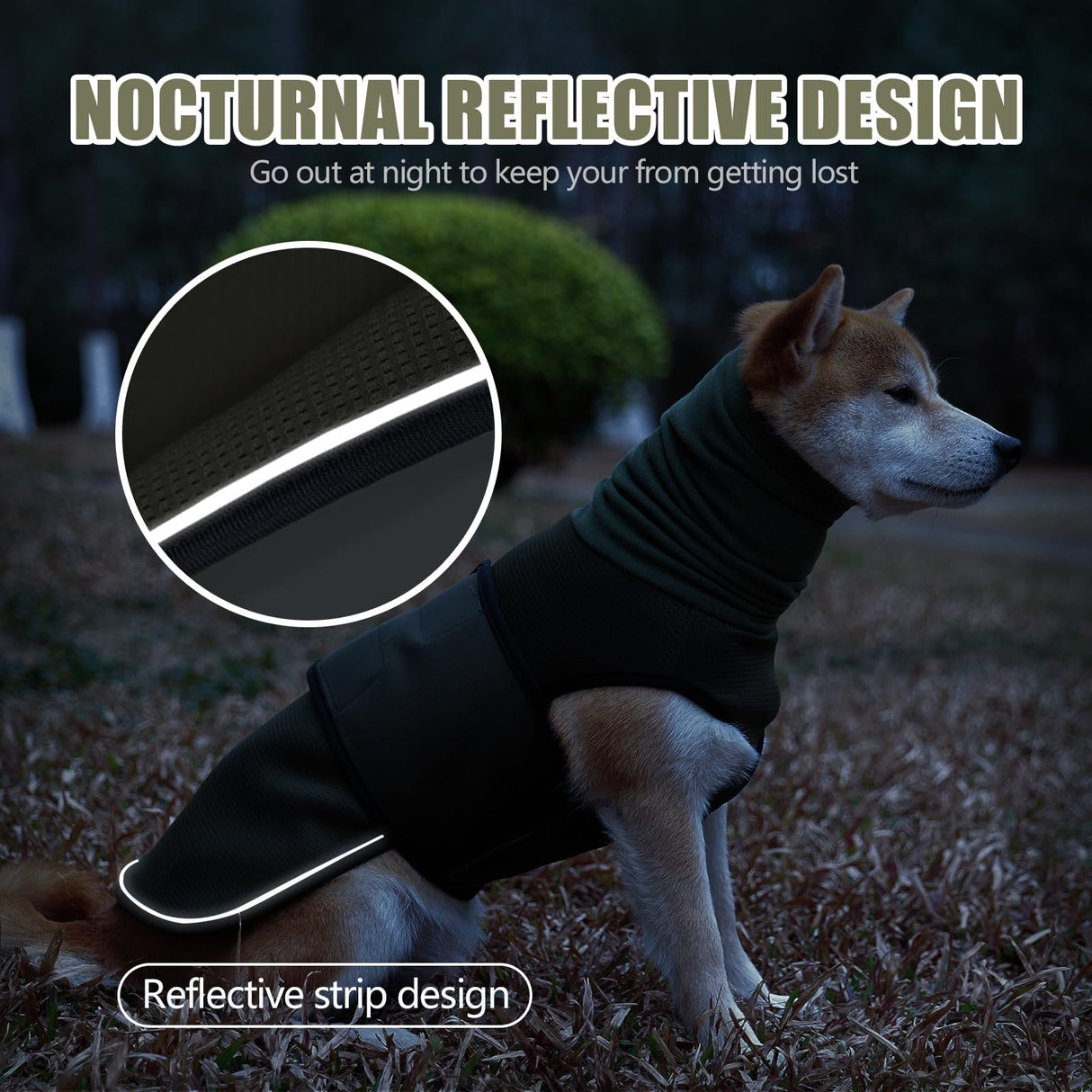 JOHNBOLIN Dog Anxiety Jacket, Dog Shirt with Turtleneck, Breathable Calming Vest, Indoor and Outdoor Separated Pet Jacket (Military Green, Medium)