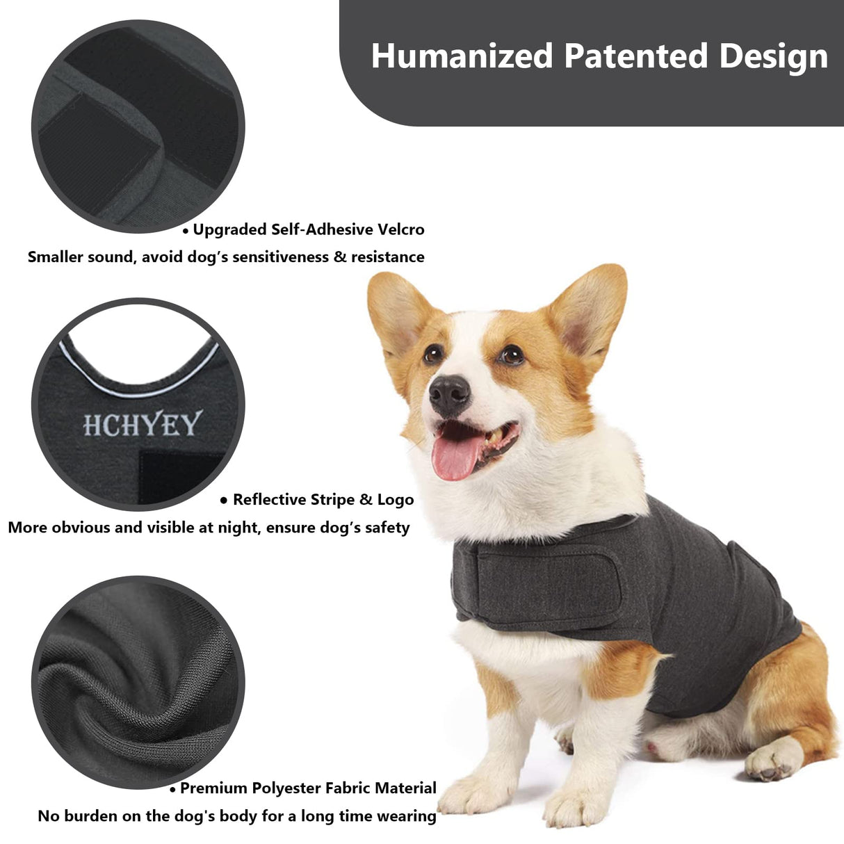 HCHYEY Dog Anxiety Jacket, Skin-Friendly Calming Shirt for Dogs - Dog Vest for Thunder, Fireworks and Separation - Keep Pet Calm Without Medicine & Training, Anti Anxiety Coat for Dogs (Dark Grey, XL)