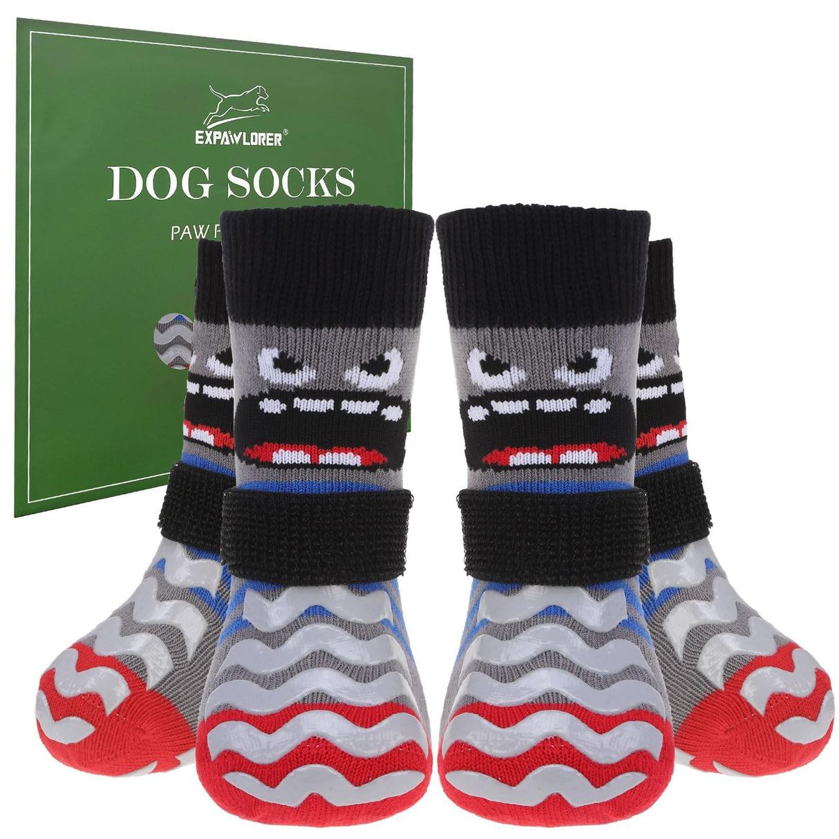 EXPAWLORER Dog Socks to Prevent Licking Paws with Grippers for Hardwood Floors Anti Slip, Cute Double Sides Dog Winter Shoes Booties Boots & Paw Protectors with for Small Medium Large Senior Dogs S