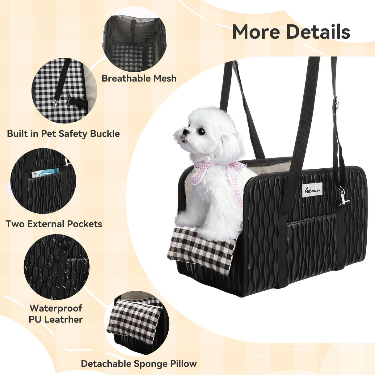 Nibnozy Center Console Dog Car Seat - Portable Armrest Booster Car Seats for Small Dogs, Detachable Washable Pet Carriers Puppy Essentials- Support Pet Up to 11lbs