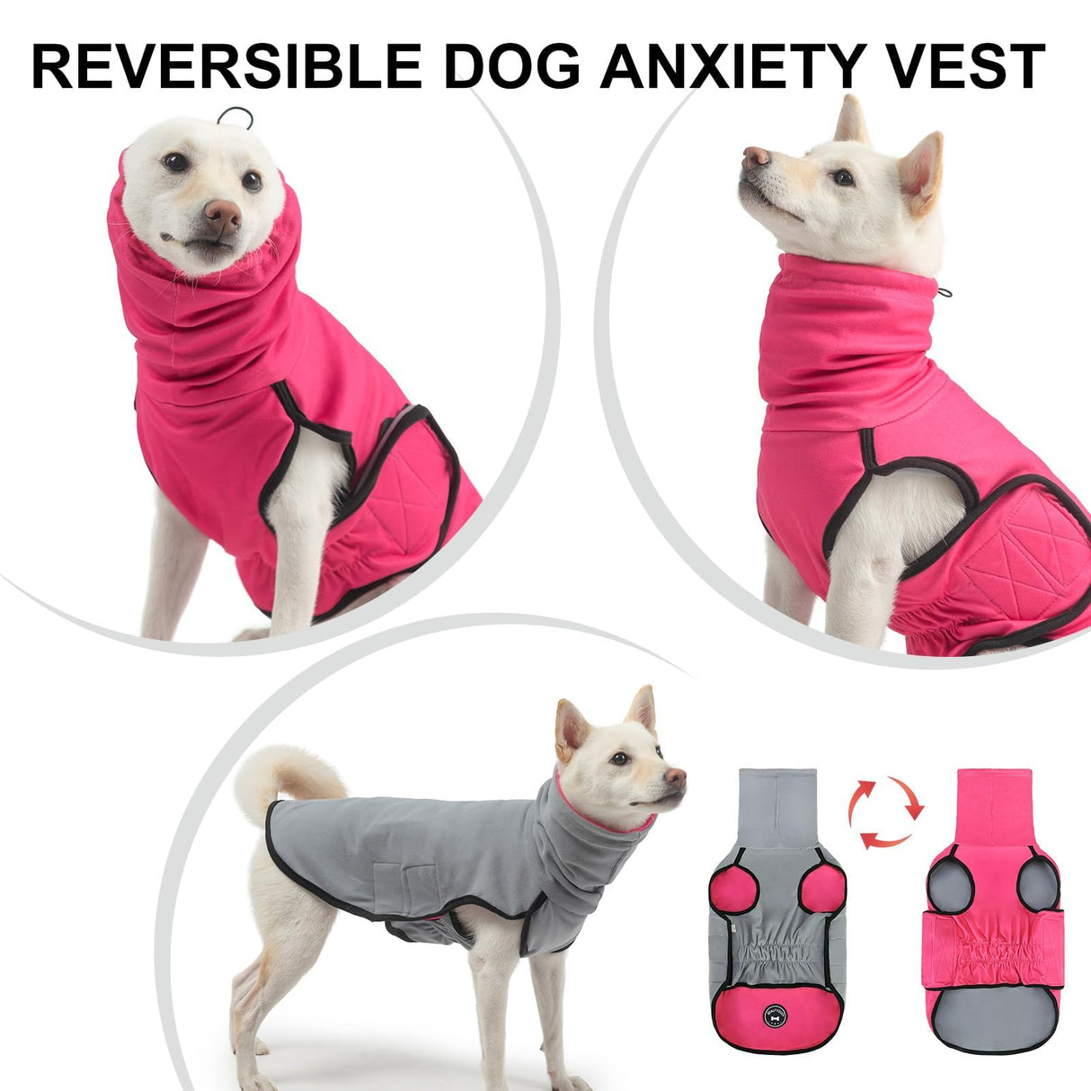 BEAUTYZOO Reversible Thunder Shirt for Dogs Anxiety- 2-in-1 Dog Anxiety Calming Vest with Hood,Turtleneck Thundershirt Jacket for Fireworks, Separation, Vet Visits- Pet Hoodie for Small to Large Dog