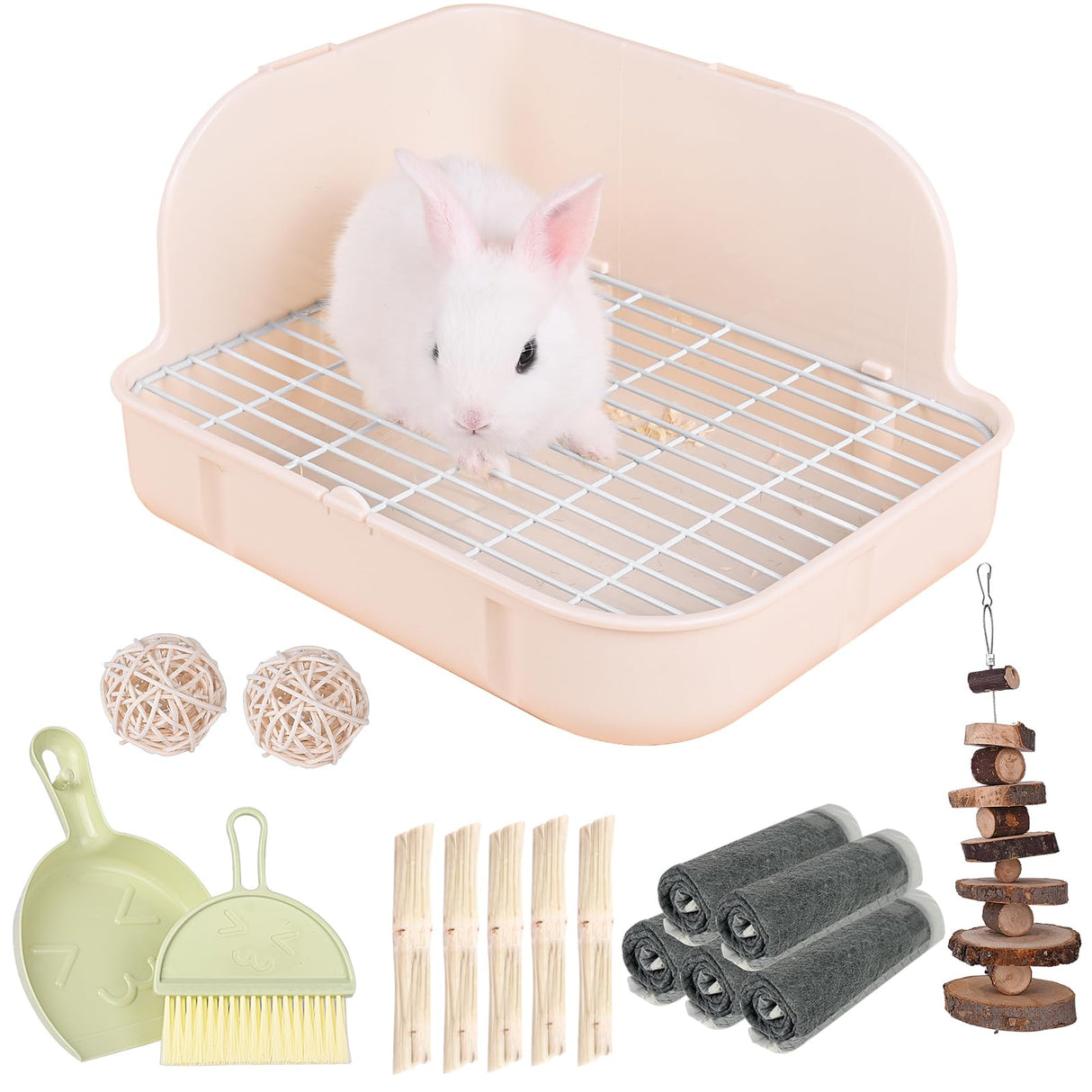 RUBYHOME Rabbit Litter Box Toilet, Plastic Square Cage Box Potty Trainer Corner Litter Bedding Box Pet Pan for Small Animals, Rabbits, Guinea Pigs, Chinchilla, Ferret, Galesaur, 11.4 Inches (White)